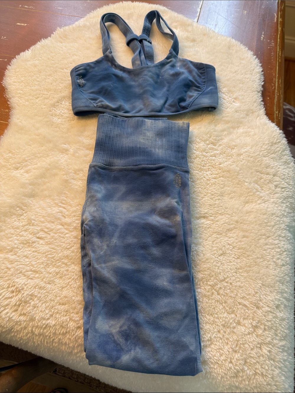 Free People Blue Tie-Dye Seamless Sports Bra and Leggings Set